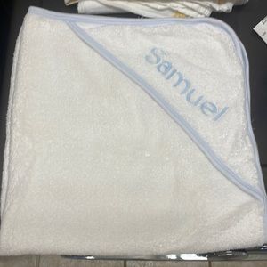 Monogram Hooded Towel-Samuel. White and blue